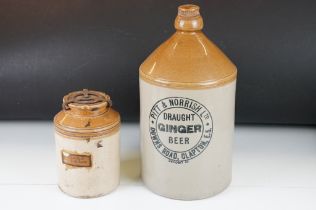 Victorian stoneware ginger beer bottle advertising Pitt & Norrish Ltd Downs Road Clapton together