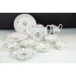 Early 19th Century New Hall famille rose tea set, having a white ground with pink floral sprays