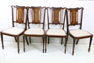 Set of Four Edwardian Mahogany Inlaid Dining Chairs, each chair 44cm wide x 88cm high