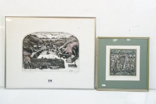 Graham Clarke (b. 1941), ' Mullion Cove ', 1976, limited edition etching, titled lower left and