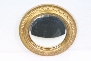 Mid 20th century Gilt Circular Convex Mirror with leaf moulded frame, 37cm diameter