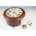 Late 19th century mahogany cased wall school clock, with Roman numerals & poker-style hands, with