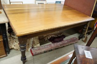 Large 19th century Library or Office Table with drawer to end, and raised on turned tapering legs,