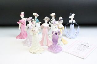 Nine Coalport 'My Fair Ladies' porcelain figurines with CoA's, to include Lady Grace, Lady Eliza,