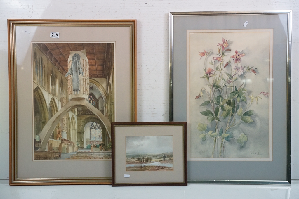 George Dolman (1915 - 2008), Llandaff Cathedral interior, watercolour, 51 x 35cm, George Dolman (