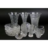Collection of 20th century cut glass vases, bowl & dishes, 12 pieces, featuring Galway & Waterford