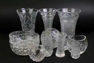 Collection of 20th century cut glass vases, bowl & dishes, 12 pieces, featuring Galway & Waterford