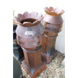 Pair of Salt Glazed Clay Chimney Pots with Crown Tops, Late 19th / Early 20th century, 94cm high