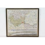 18th century map of the Home Counties, hand coloured engraving, label verso for Baynton- Williams (