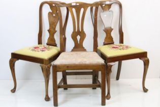 Pair of Early 20th century Walnut Dining Chairs in the Queen Anne manner, 96cm high together with