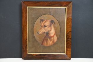 Framed Oil Painting Portrait Study of a Lurcher Dog, 23.5 x 19.5cm