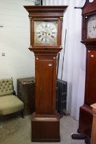 18th / 19th century Oak 8 day Longcase Clock, the square hood housing a 12” brass and silvered