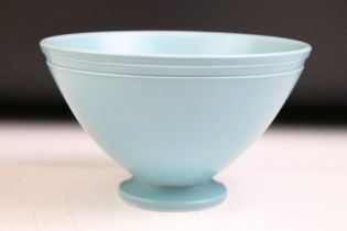 Keith Murray for Wedgwood - A blue glazed conical footed bowl, post 1940, 'KM Etruria & Barlaston'