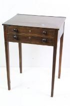 Georgian Mahogany Inlaid small Ladies Writing Table with fitted top drawer and drawer below, 56cm