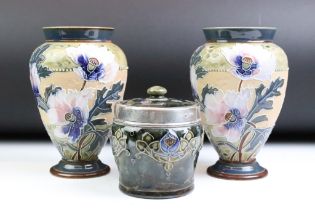 Pair of late 19th / early 20th century Doulton Lambeth Slaters Patent floral stoneware vases (