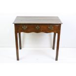 George III Oak Side Table with moulded top, single drawer, shaped apron and raised on square legs