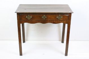 George III Oak Side Table with moulded top, single drawer, shaped apron and raised on square legs