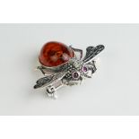 Silver and Amber Bug Brooch