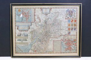 John Speede (1552 - 1629) Glocestershire ( Gloucestershire) map, hand coloured engraving, label