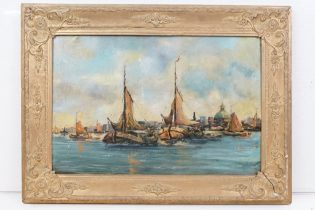 19th / Early 20th century Gilt Framed Impressionist Oil on Canvas Coastal Scene with Sailboat and