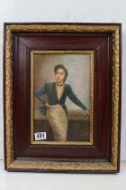 Ornate Framed Oil Painting of an Elegant Chinese Woman in a pose, 29cm x 19cm