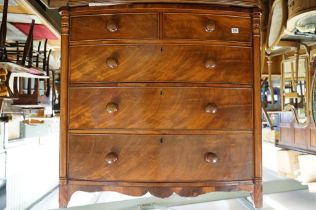 Victorian Mahogany Bow Front Chest of Two Short over Three Long Drawer with shaped apron, 111cm wide