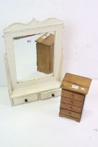 Painted Pine Kitchen Mirror with two drawers together with a Pine Table Top Chest of Four Drawers,