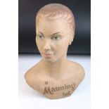 Advertising - A mid 20th century 'Manning Hat' composition female shop advertising bust, approx 38cm