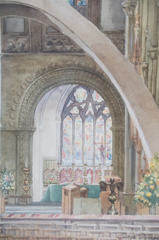 George Dolman (1915 - 2008), Llandaff Cathedral interior, watercolour, 51 x 35cm, George Dolman ( - Image 6 of 11