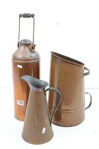 Early 20th century copper milk churn & cover with turned wooden handle (43cm high - excluding