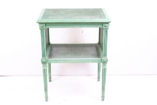 Early 20th century Green Painted Table or Stand with Bergere top and under shelf plus two Bergere