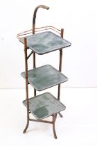 Aesthetic Movement Bamboo Cakestand, the three square green lacquered trays with gilt text, 92cm