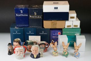 Collection of Royal Doulton character jugs to include Falstaff, Pied Piper, Santa Claus, Winston