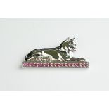 Silver Cat Brooch on a Ruby platform