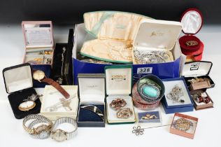 A collection of mainly vintage costume jewellery together with a selection of watches to include a