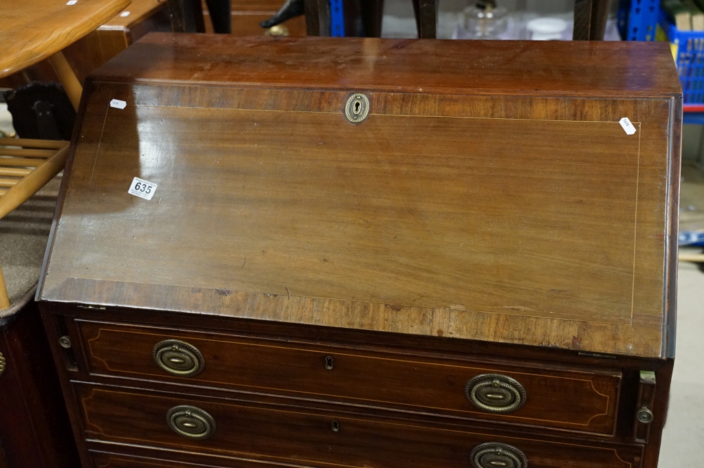 19th century Mahogany Inlaid and Cross-banded Bureau, the fall front opening to a fitted interior, - Image 6 of 12