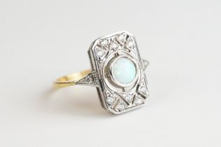 Gold and Silver Ring set with CZ’s and central Opal Panel in the Art Deco style