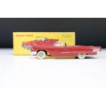Boxed French Dinky 555 Cabriolet Ford Thunderbird diecast model in dark red, with driver, minimal