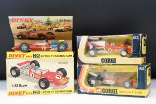 Three boxed Formula 1 racing car diecast models to include Dinky 225 Lotus F1 Racing Car and 2 x