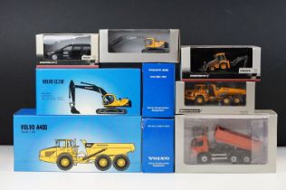 Nine boxed Volvo construction related diecast models to include 5 x Motorart (1/50 FM9