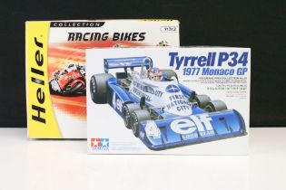 Two boxed & unbuilt plastic model kits to include Heller 71312 Racing Bikes & Tamiya 1/20 Tyrrell