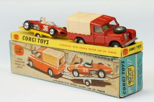 Boxed Corgi Gift Set No 17 Land Rover with Ferrari Racing Car Trailer diecast model, complete,