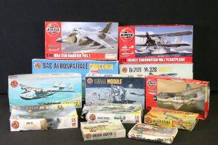 12 Boxed & unbuilt Airfix plastic model kits, mostly aircraft kits, to include A05101 BAe Sea