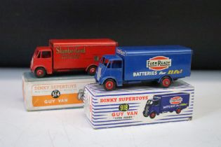 Two boxed Dinky Guy Van diecast models to include 514 with Slumberland decals and 918 Guy van with
