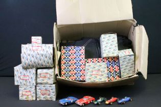 Collection of boxed and unboxed Scalextric buildings, cars, track and accessories to include A/228