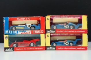 Four boxed Solido diecast models to include 2 x 20 Alpine Renault A441, 18 Porsche Can Am and 14