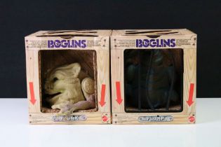 Two original boxed Mattel Boglins action figure puppets to include Plunk (missing cage) and Flurp,