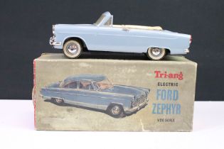 Boxed Triang Ford Zephyr electric 1/20 scale battery-powered plastic model, with card display