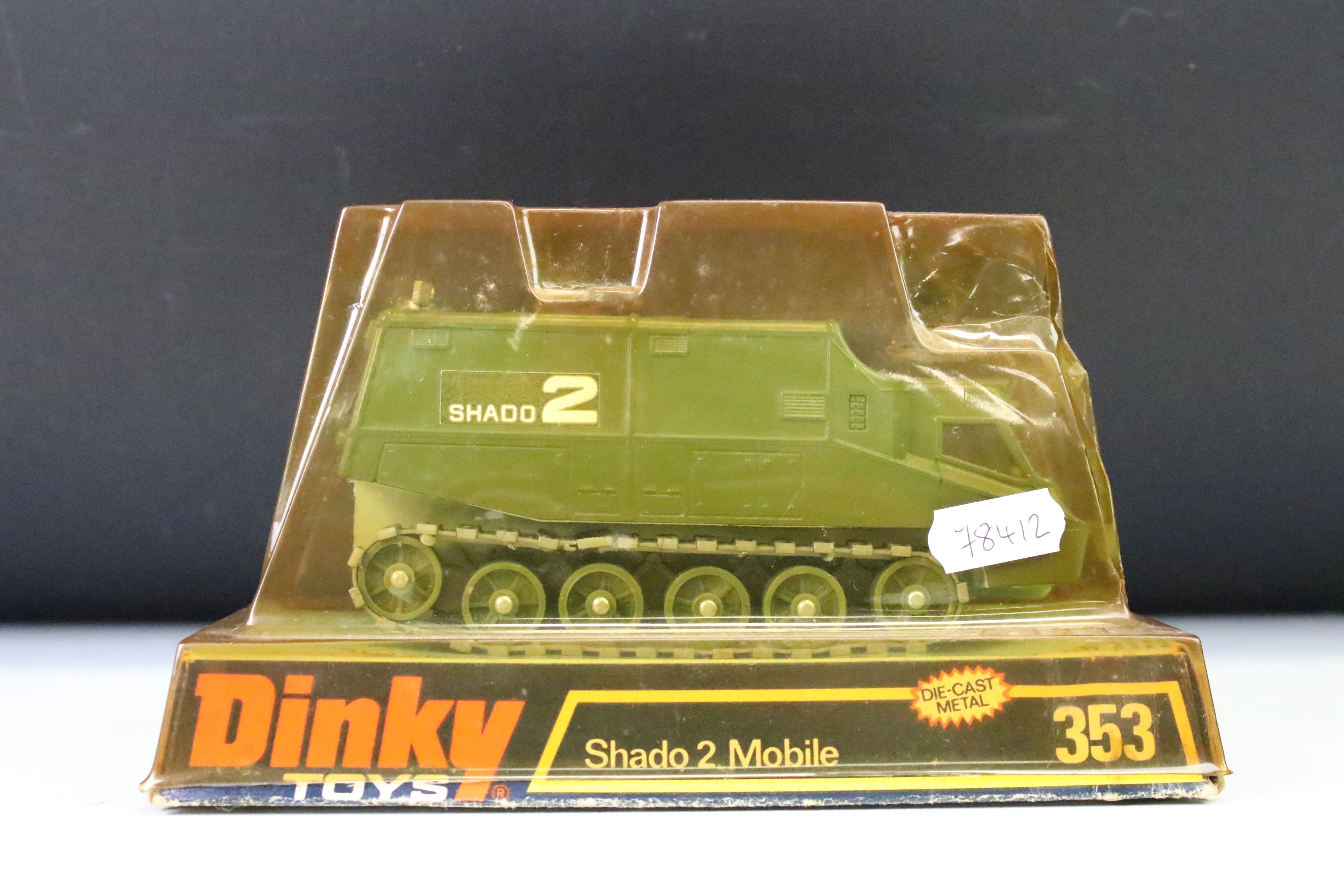 Boxed Dinky 353 Shado 2 Mobile diecast model, diecast ex, box lid showing discolouring and cracks to