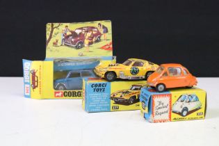 Three boxed Corgi diecast models to include 337 Customised Chevrolet Corvette Sting Ray in yellow (